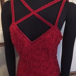 VTG 80’s BlackTie Oleg Cassini 8 Red Beaded Dress